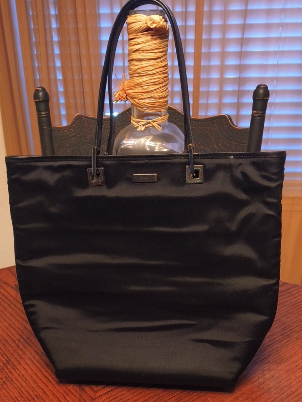 Gucci Black Satin Tote with Top Handles